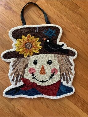 Hooked Scarecrow Wall Hanging in Brown, Yellow, Red